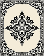 Black Damask Floral Ornate Design Rug