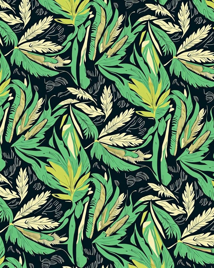 Tropical Leaf Patterned Vibrant Green Rug