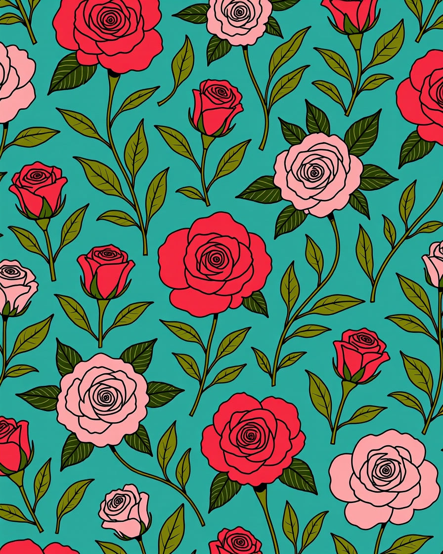 Artistic Red Pink Rose Floral Pattern Rug