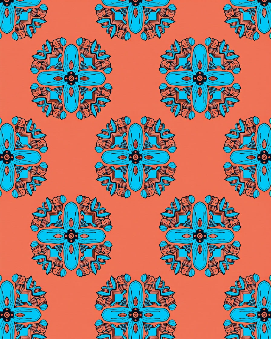 Coral Blue Mandala Pattern Rug