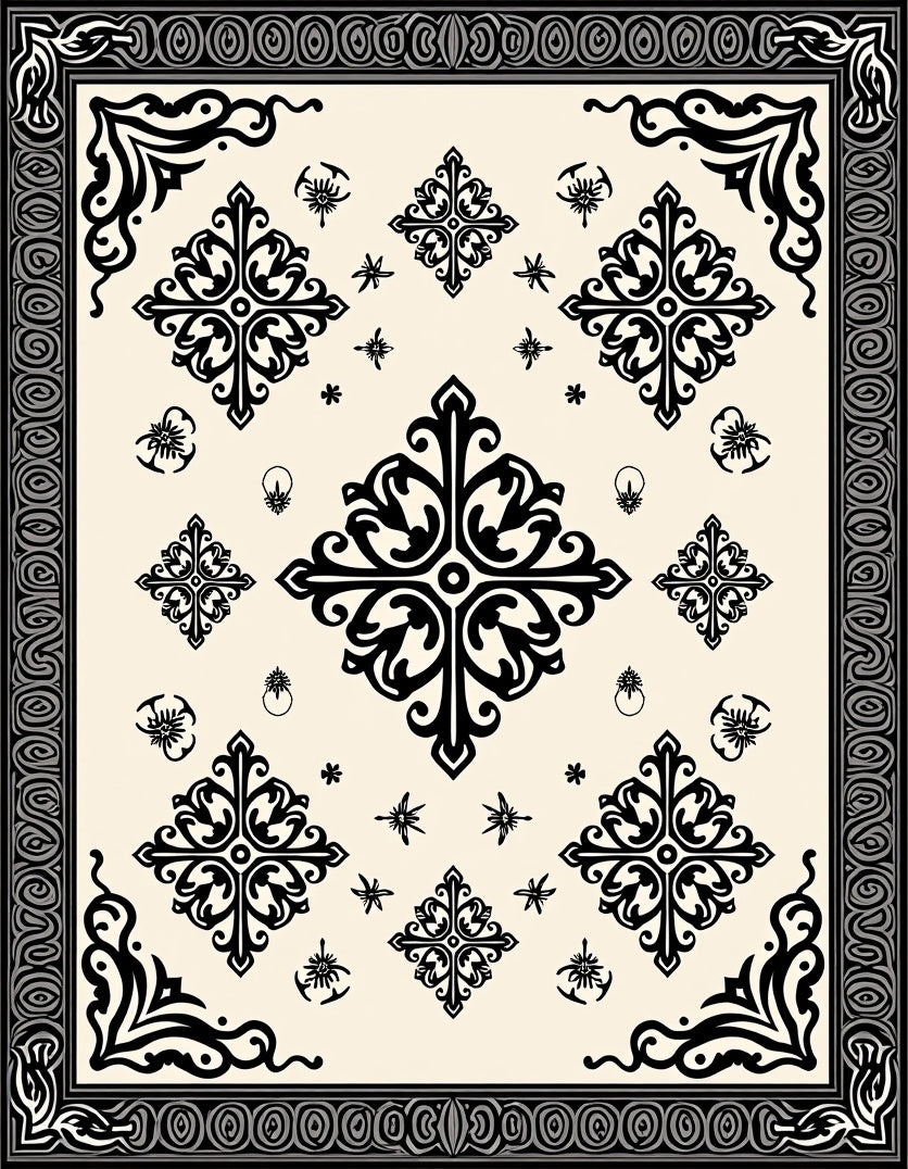 Intricate Filigree Scrollwork Ornamental Rug
