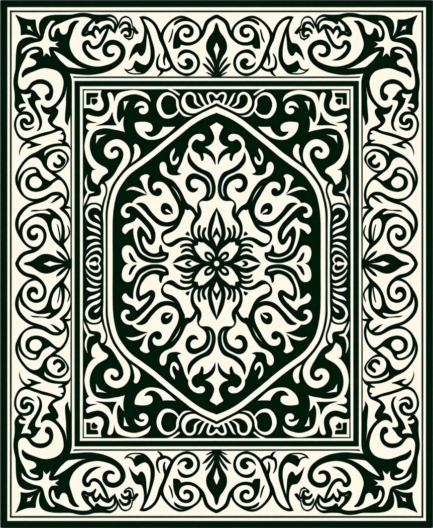 Ornate Floral Scrollwork Geometric Pattern Rug