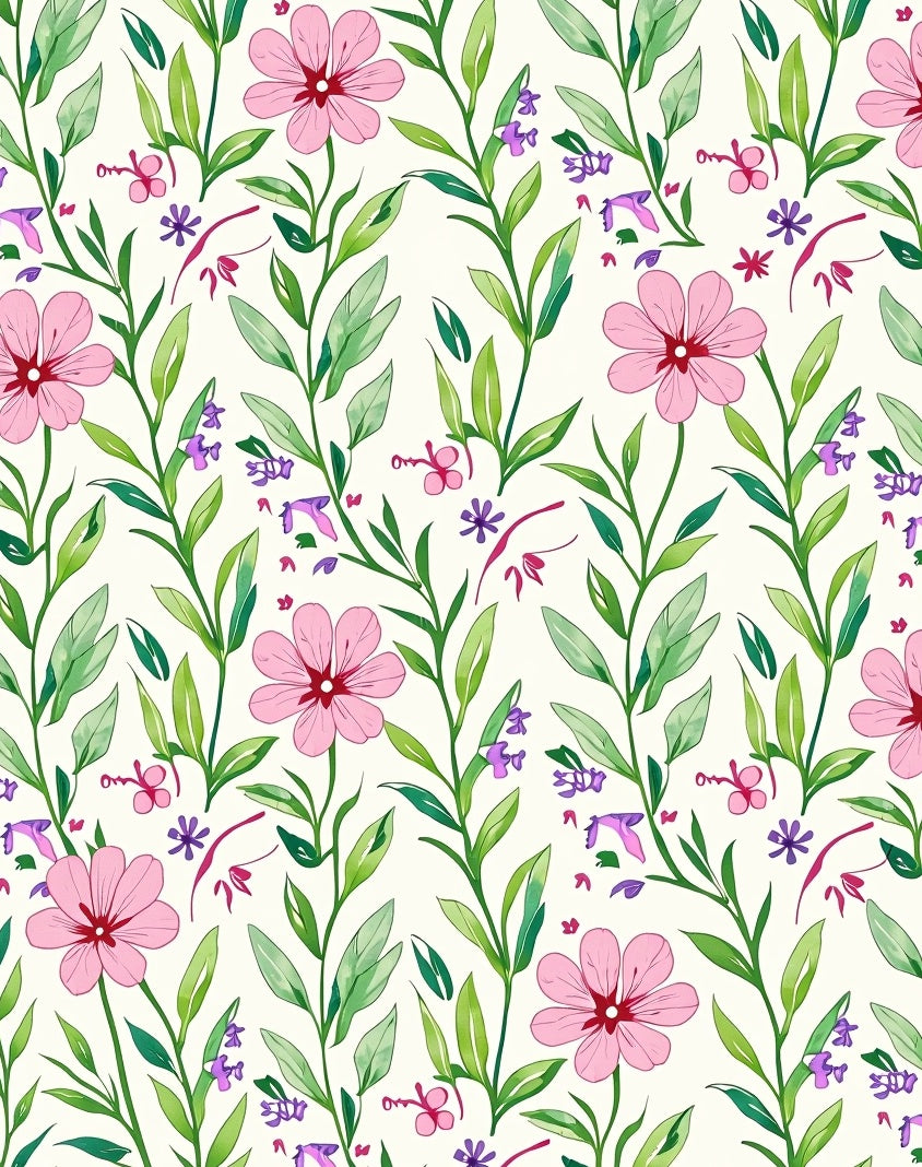 Pink Floral Branches Watercolor Pattern Rug