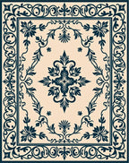 Ornate Navy Floral Traditional Design Rug