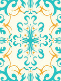 Aqua And Gold Symmetrical Pattern Rug