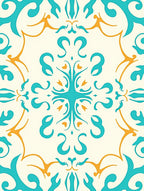 Aqua And Gold Symmetrical Pattern Rug