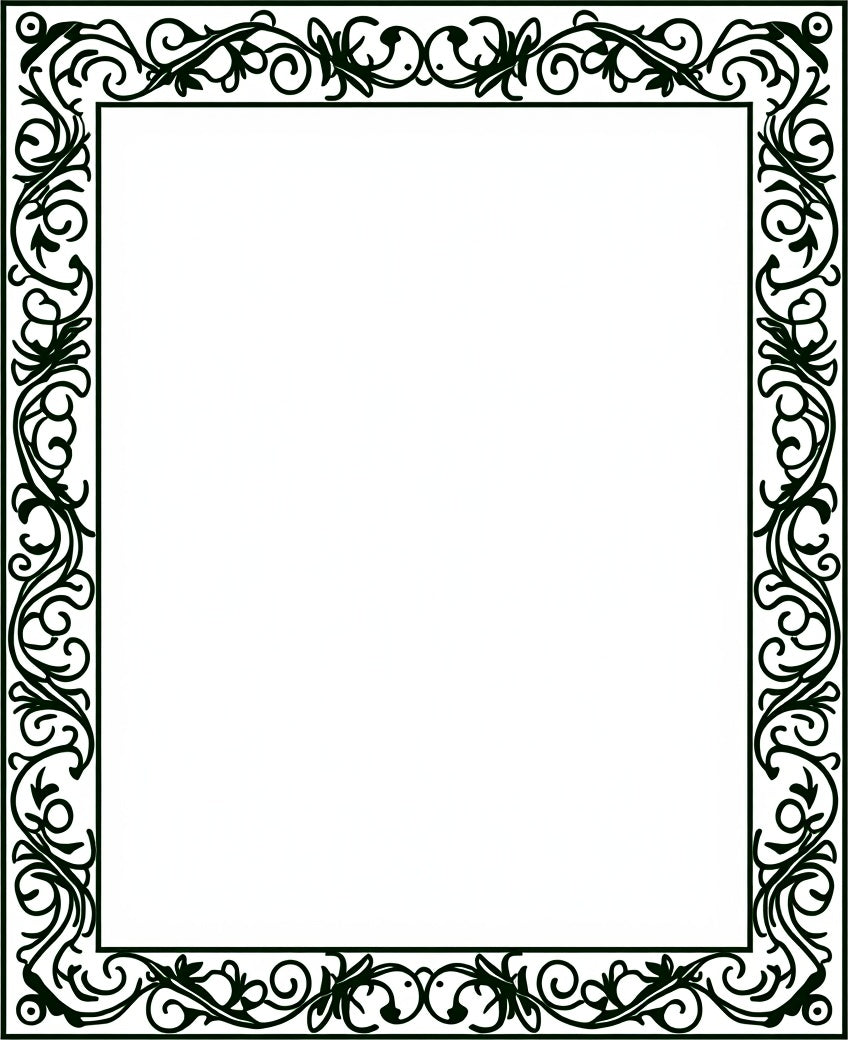 Ornate Black Vine Scroll Frame Rug