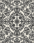 Intricate Black Floral Scroll Pattern Rug