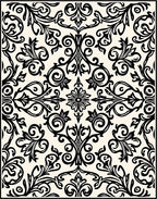 Intricate Black Floral Scroll Pattern Rug