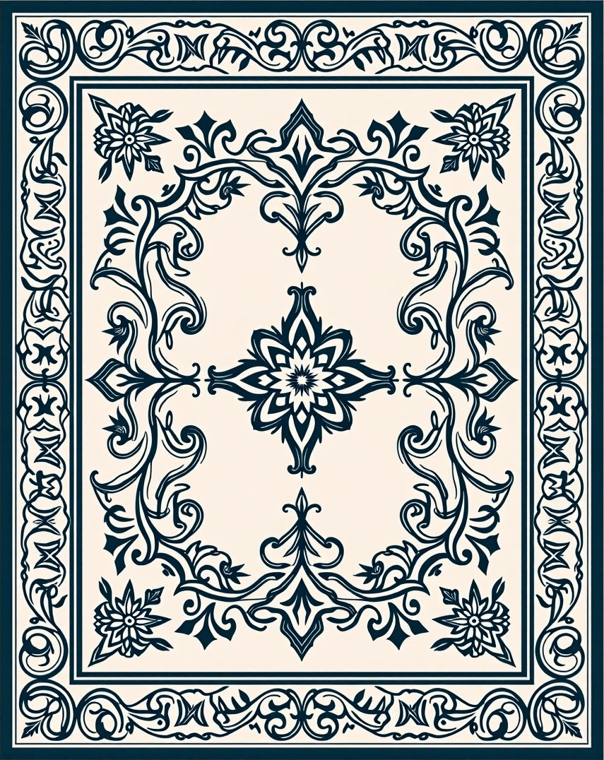 Intricate Floral Swirls Border Design Rug