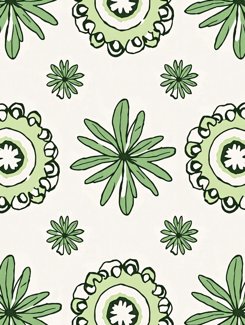 Fresh Green Floral Pattern Rug