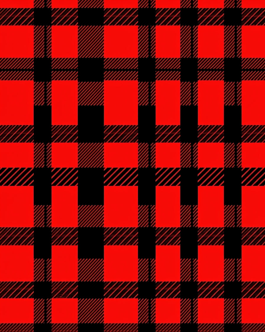 Bold Red Black Plaid Checkered Design Rug