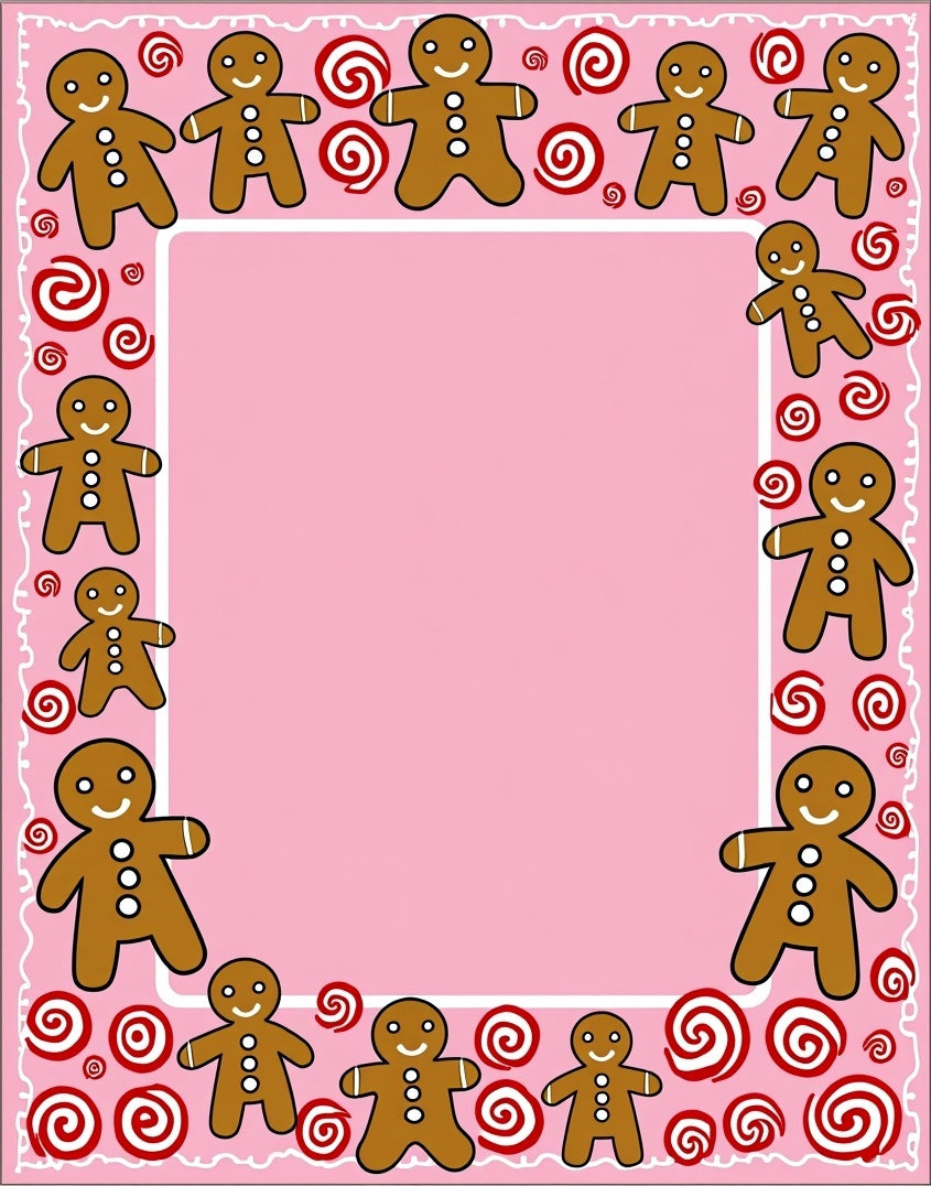 Pink Gingerbread Man Swirl Border Rug