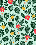 Tropical Leaf and Flower Pattern Rug