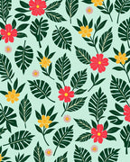 Tropical Leaf and Flower Pattern Rug