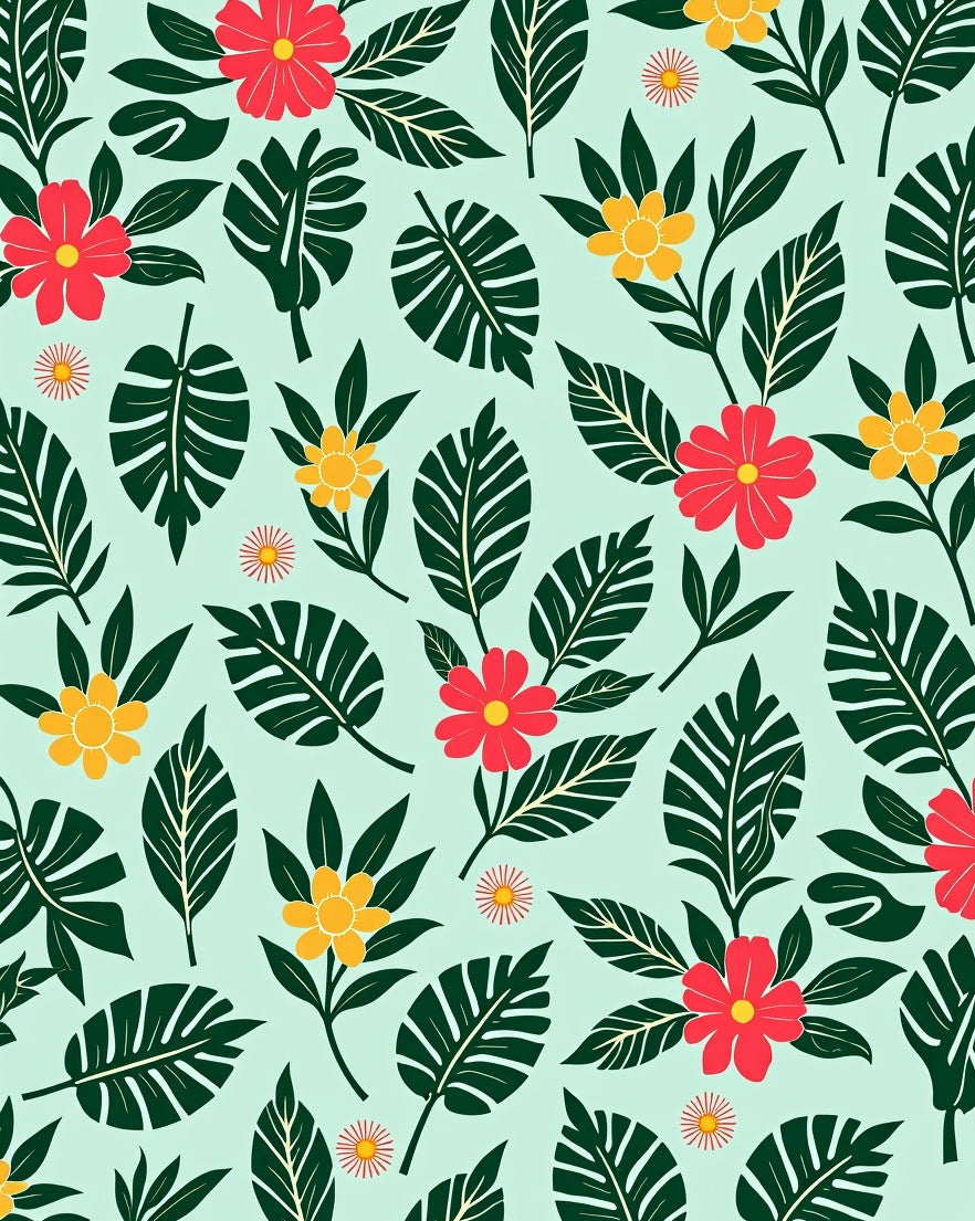 Tropical Leaf and Flower Pattern Rug