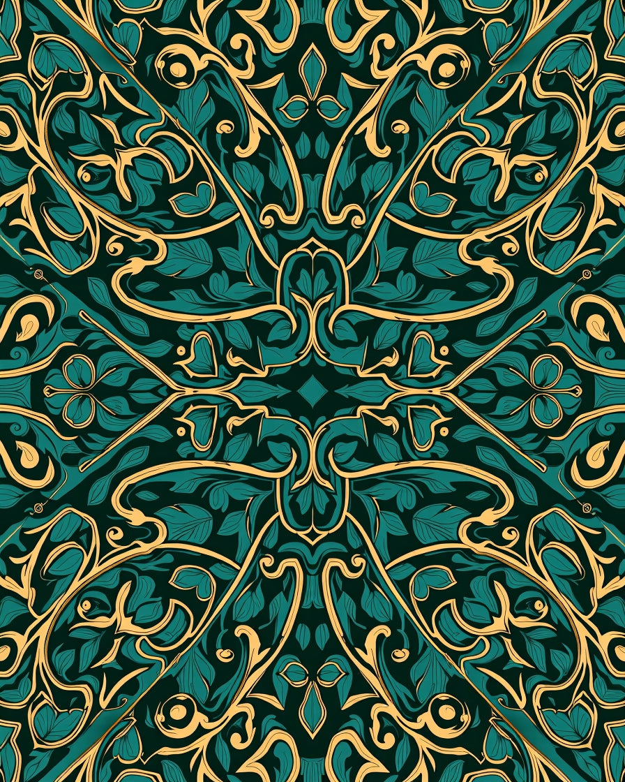 Art Nouveau Green Gold Floral Rug