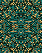 Art Nouveau Green Gold Floral Rug
