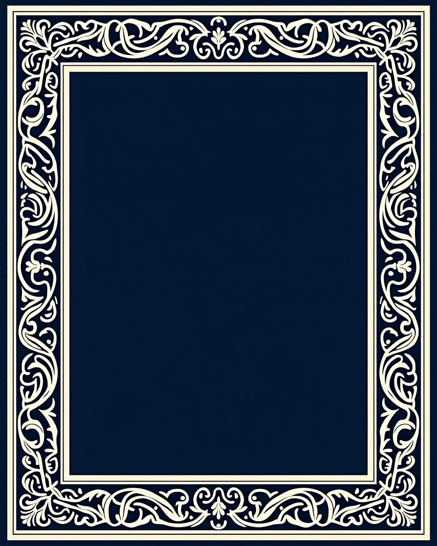 Elegant Ivory Scrollwork Border Rug