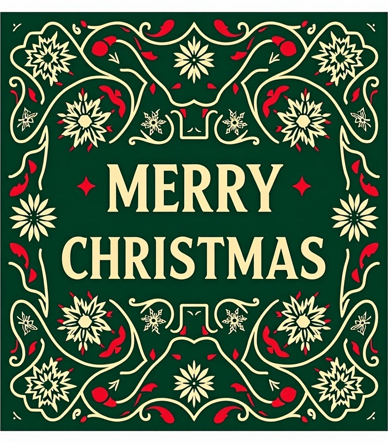 Festive Green Floral Christmas Medallion Rug
