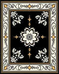 Ornate Black Gold Floral Motif Rug