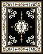 Ornate Black Gold Floral Motif Rug