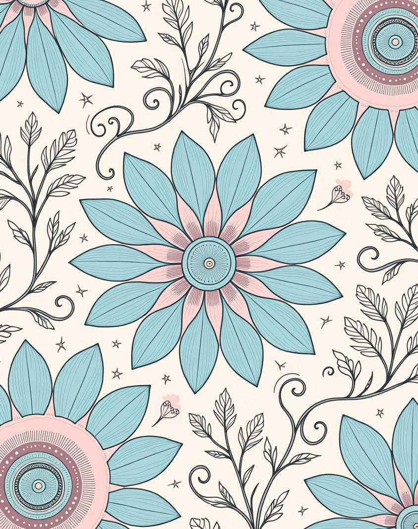 Floral Vine And Star Pattern Rug