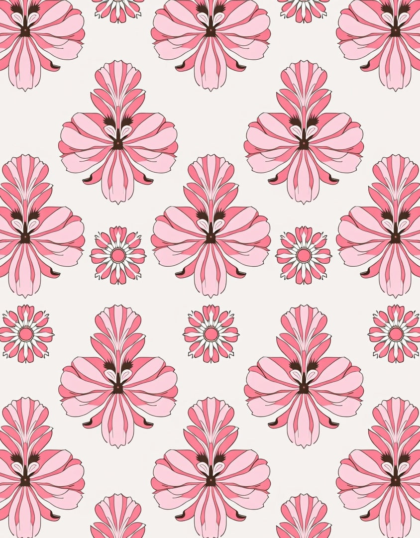 Pink Floral Pattern With Symmetry Rug