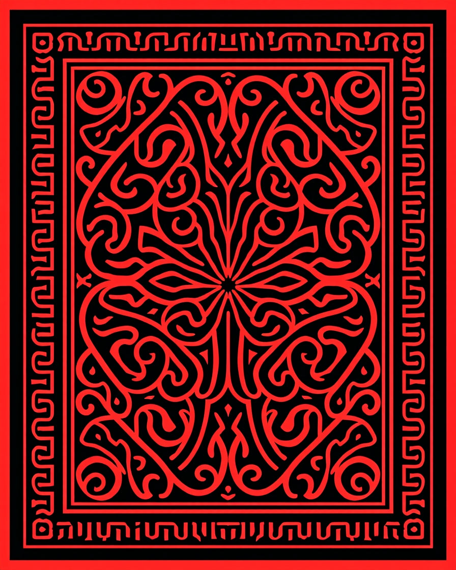 Bold Red Black Intricate Floral Design Rug