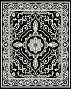 Classic Floral Motif Black White Rug