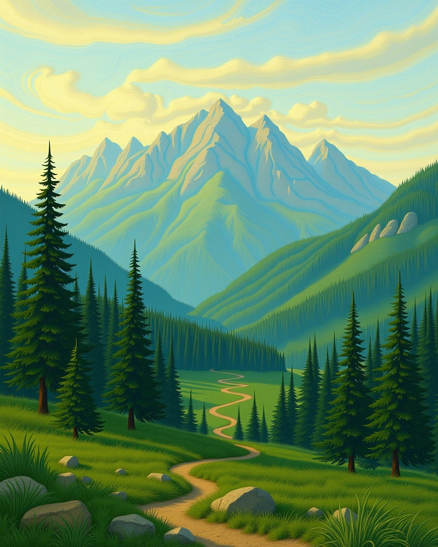 Serene Mountain Valley Path Rug