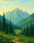 Serene Mountain Valley Path Rug