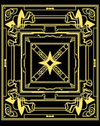Golden Art Deco Geometric Sunburst Pattern Rug