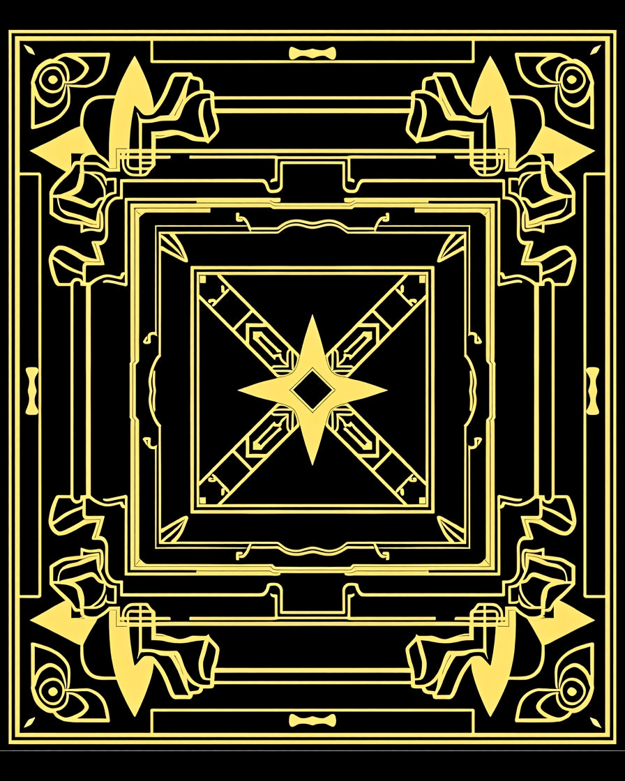 Golden Art Deco Geometric Sunburst Pattern Rug