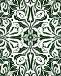 Dark Green Swirl Floral Pattern Rug