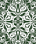 Dark Green Swirl Floral Pattern Rug