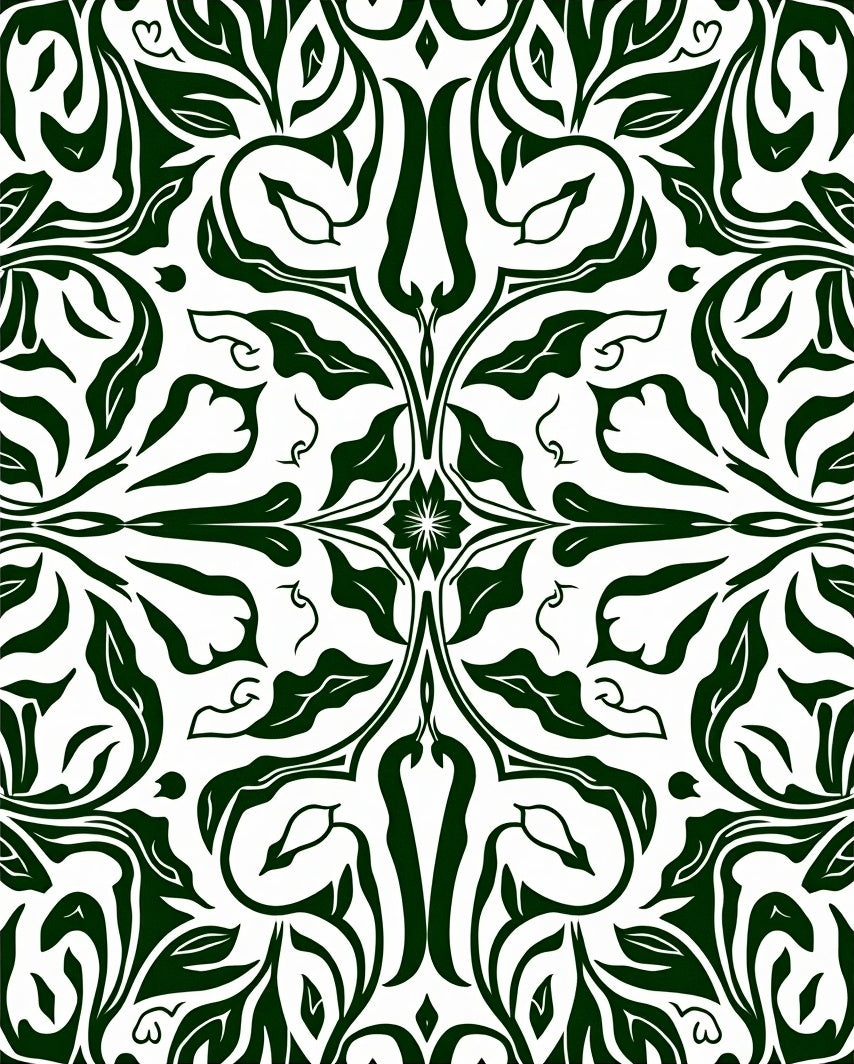 Dark Green Swirl Floral Pattern Rug