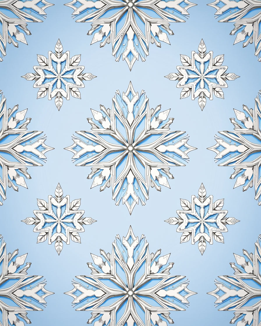 Blue White Snowflake Repeat Rug