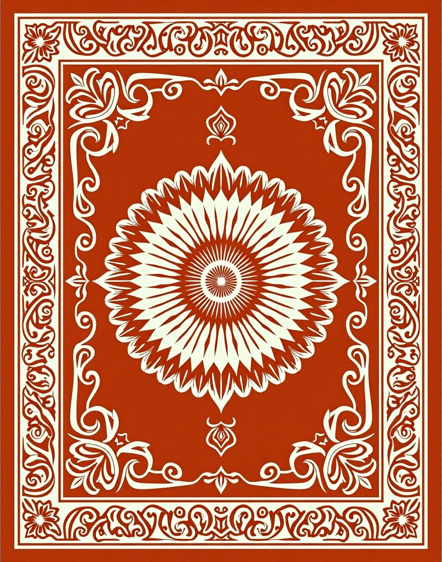 Rustic Floral Medallion With Border Design Rug