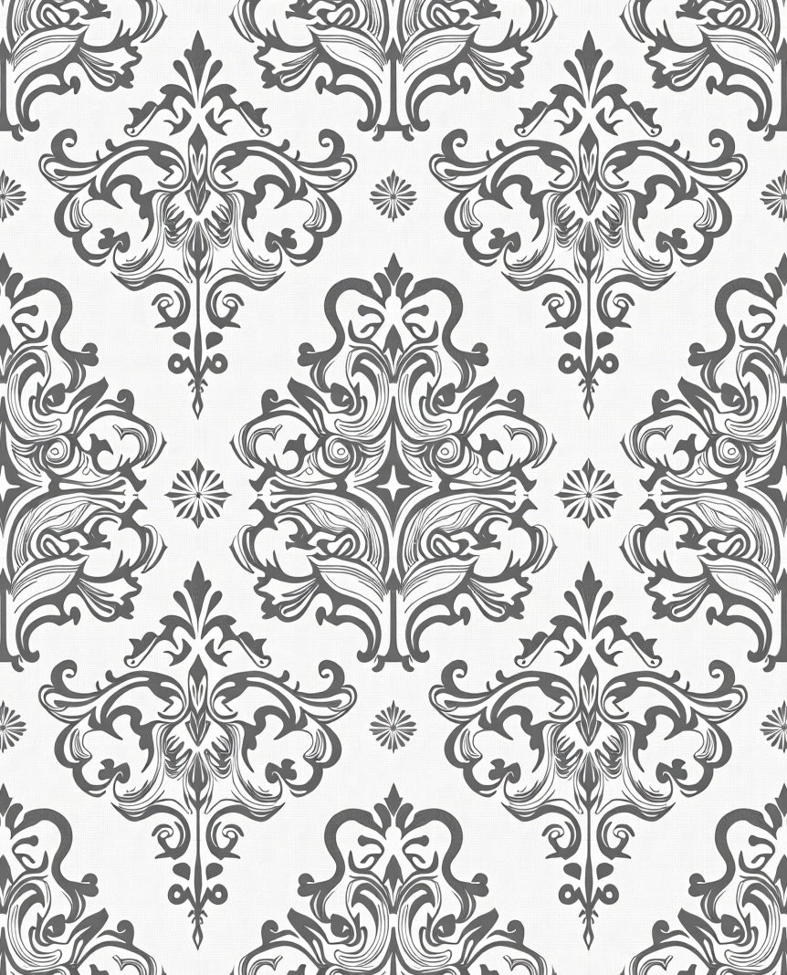 Classic Gray White Damask Pattern Rug
