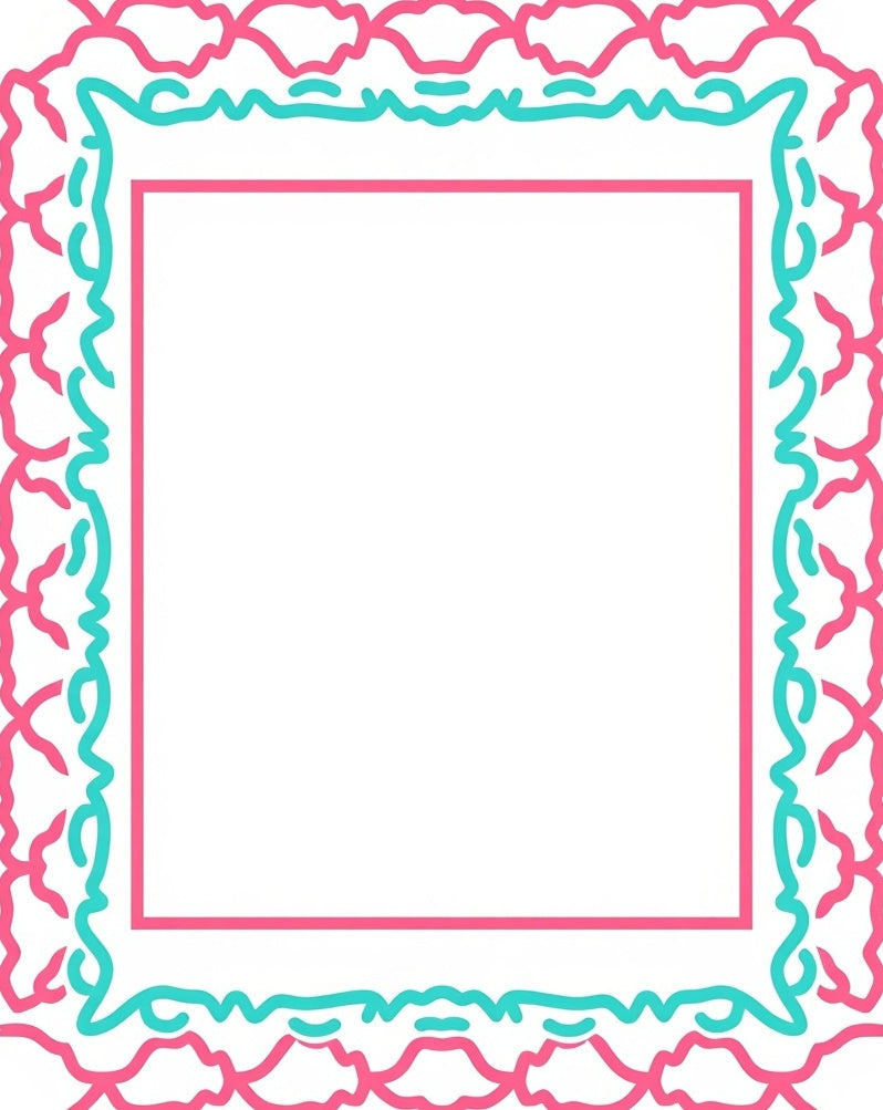 Pink And Teal Scrolling Frame Pattern Rug