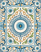 Floral Mandala Blue Gold Rug