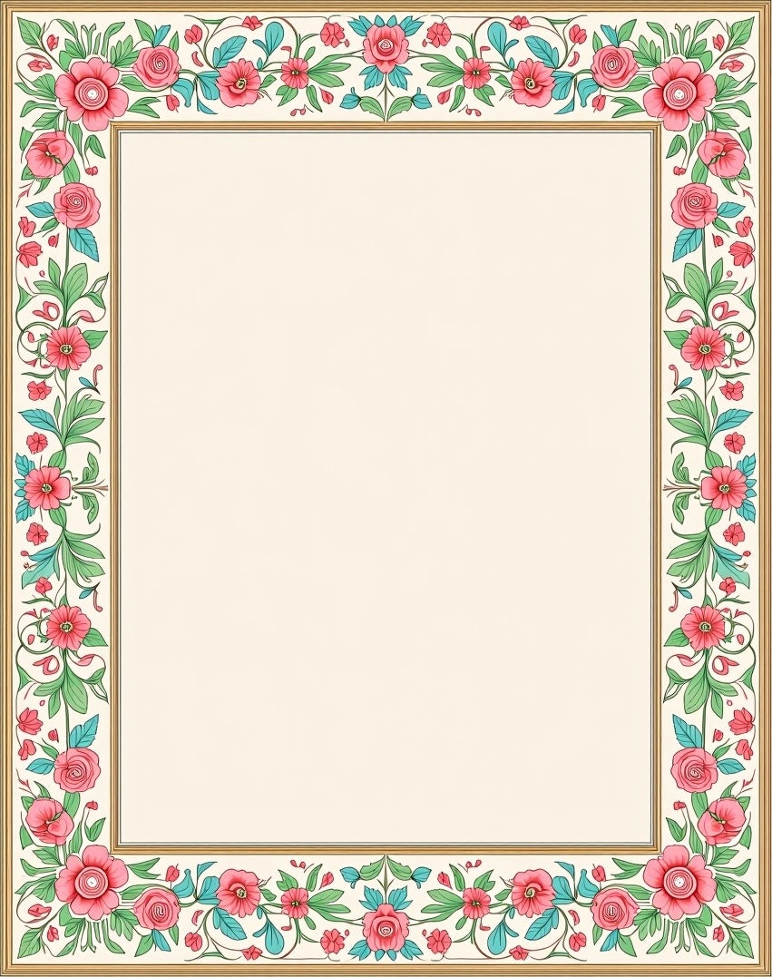 Pink Floral Vine Border Rug