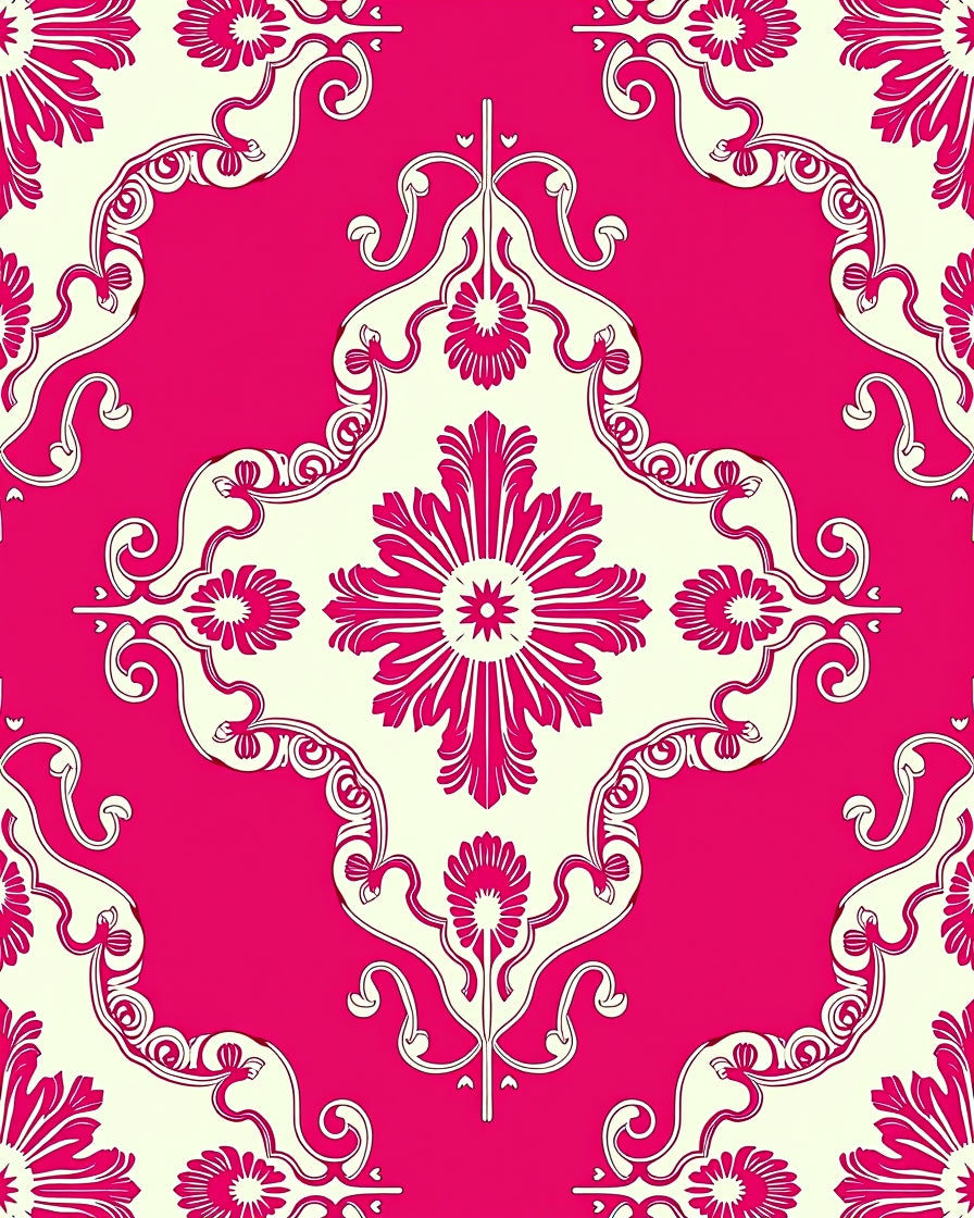 Hot Pink Floral Damask Pattern Rug