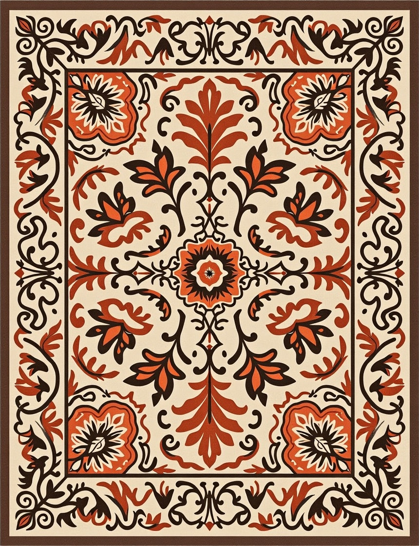 Ornate Floral Inlay Pattern Rug
