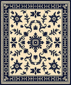 Vintage Floral Motif Navy Rug