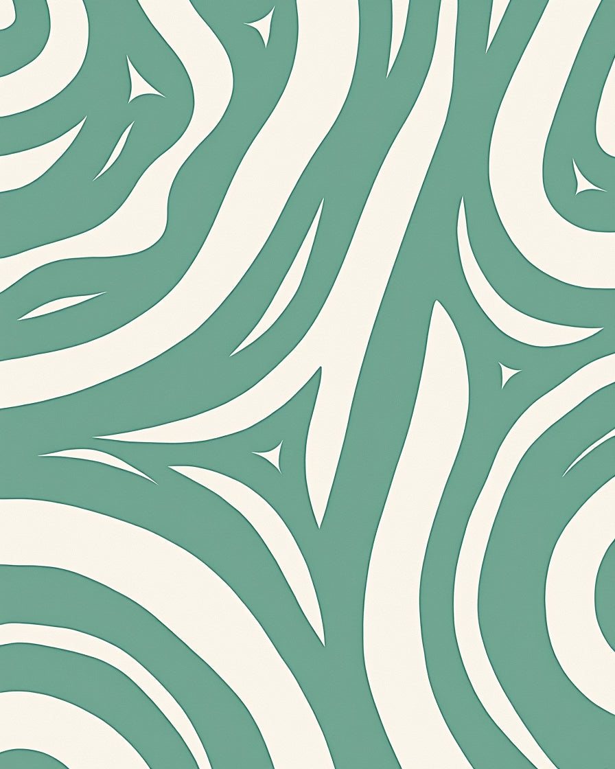 Abstract Flowing Cream and Teal Design Rug