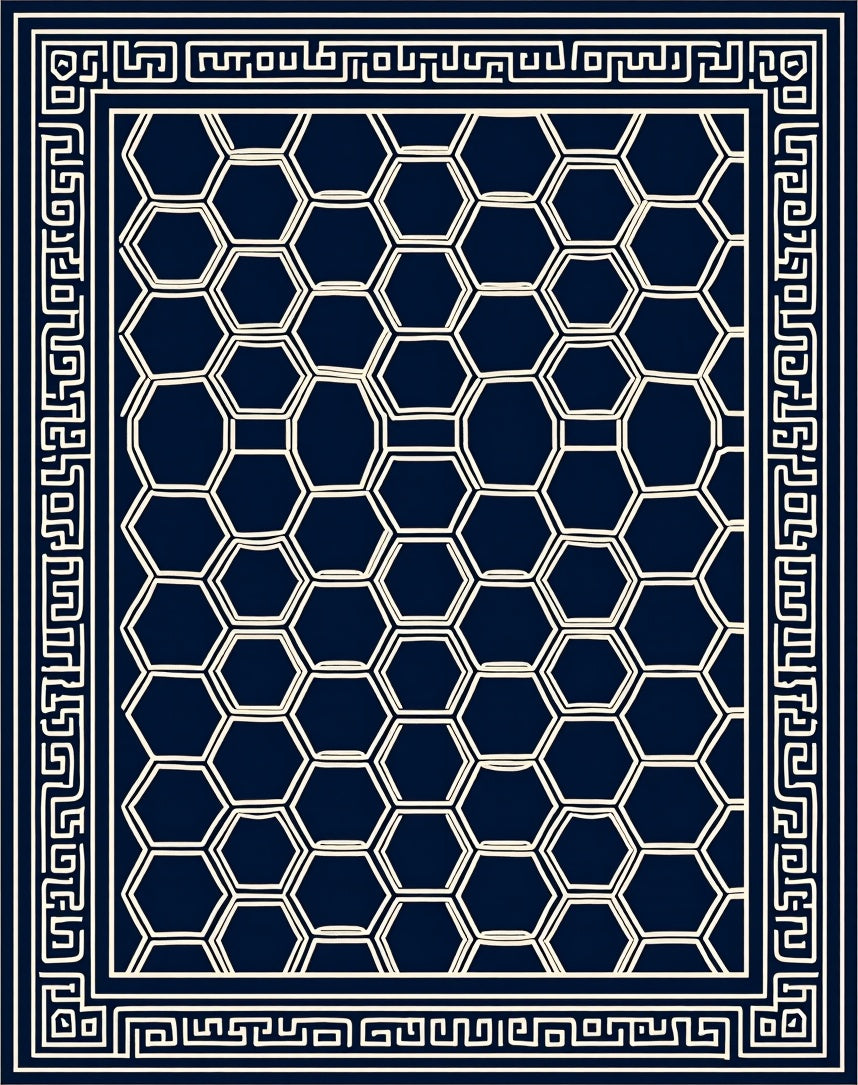 Classic Hexagon Pattern With Greek Key Border Rug