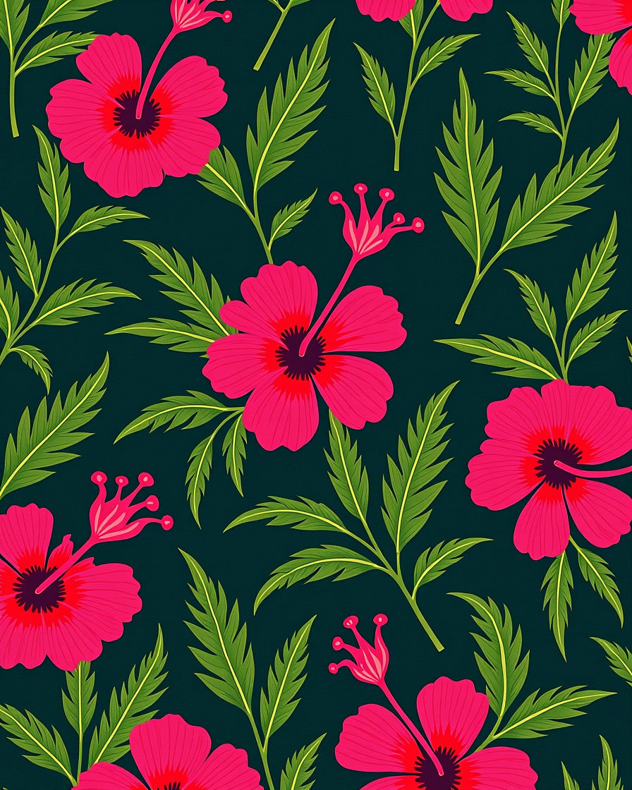 Vibrant Tropical Hibiscus Floral Pattern Rug