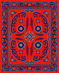 Bold Red Blue Floral Pattern Rug